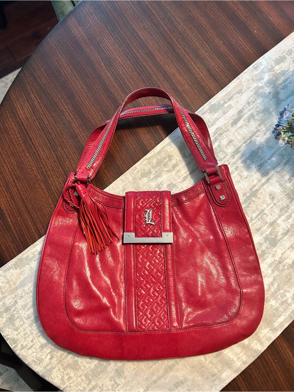 Gwen Stefani L.A.M.B. Red Leather Shoulder Bag with Tassel
